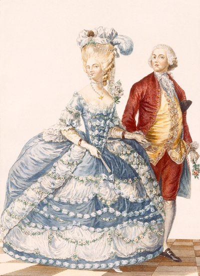 Lady with her husband attending a court gala, engraved by Dupin, from 